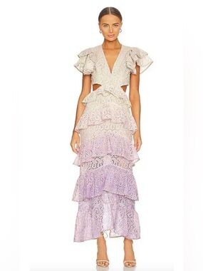Elliatt Lavender Ombre Ruffle Eyelet Maxi Dress